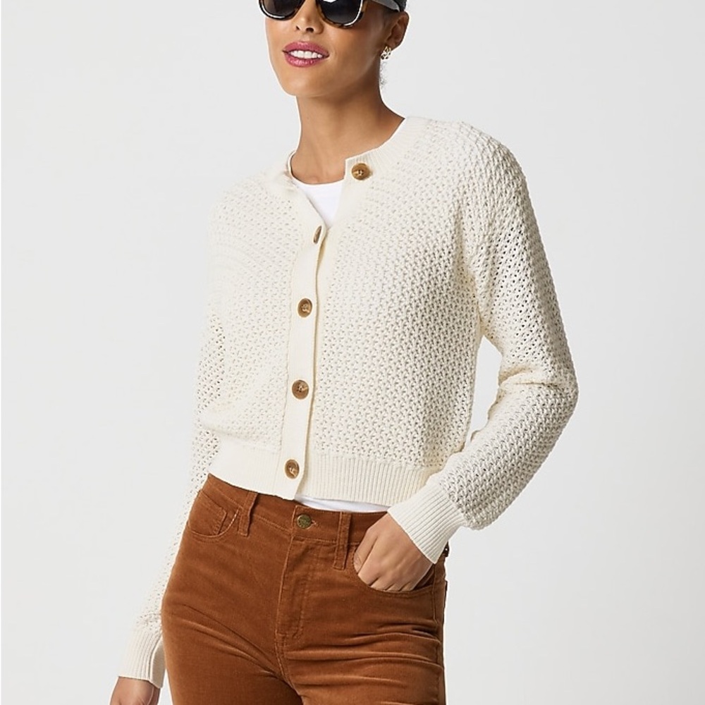 J. Crew Crochet Cardigan Sweater in Ivory